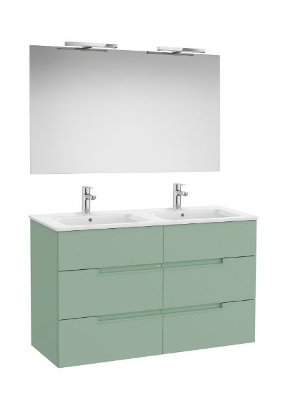 PACK, MUEBLE LAVABO Y ESPEJO, MOD VICTORIA-N V 2024 6  CJ  ACAB VERDE SAVIA Y LAVABO DOBLE MED 1200X460 A852114564