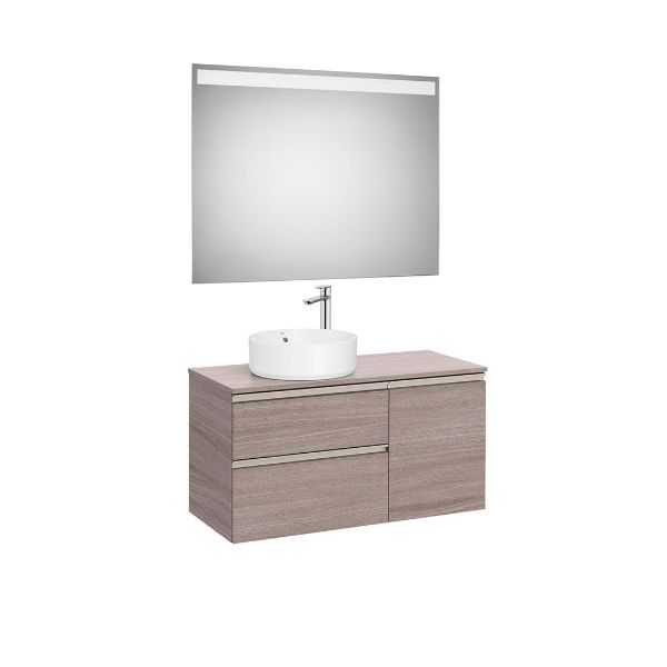 MUEBLE ESPEJO Y LAVABO MODELO GAP 2 CAJONES y 1 PUERTA ROBLE CITY PARA LAVABO SOBREENCIMERA DESPLAZADO A LA IZQUIERDA MEDIDA 1000X460